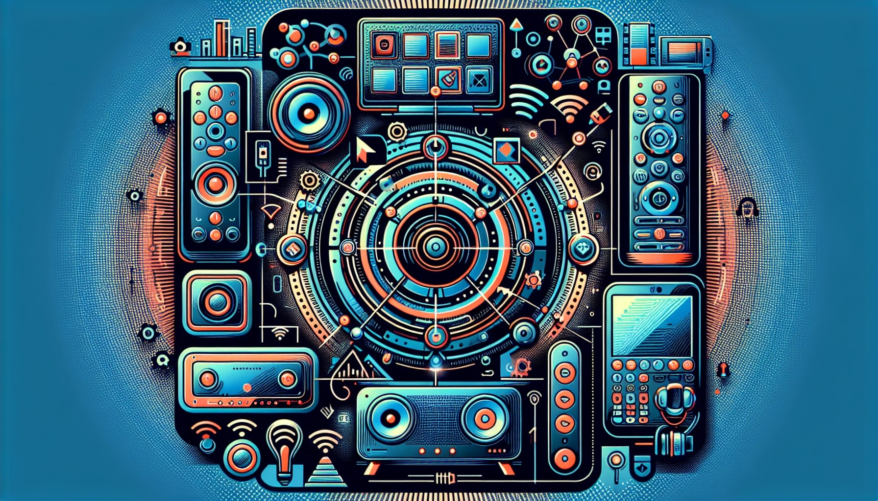 Colorful abstract digital technology and electronics illustration.