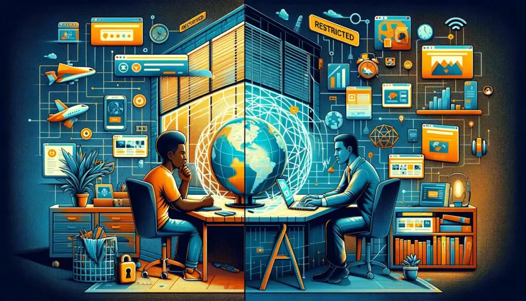 Futuristic office with data and global network concept.