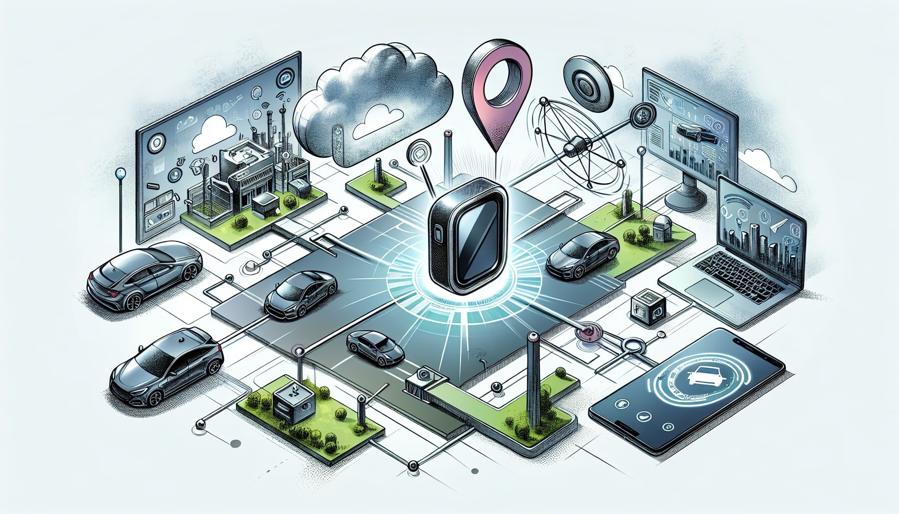 Illustration of smart city and connected technology concept.
