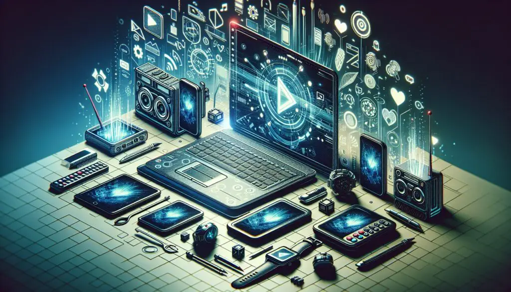 Futuristic digital technology and devices illustration.
